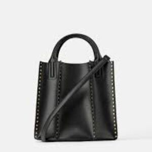 Zara Studded Black Handbag Bucket Bag Faux Leather Black